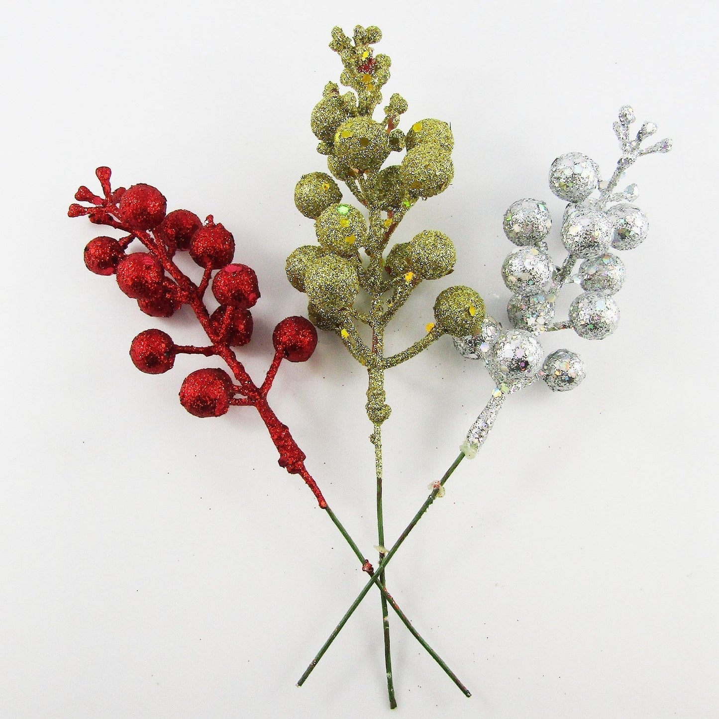 12pcs Glitter Berry Christmas Pick Mixed Colours 185mm DIY Wreaths Centrepieces