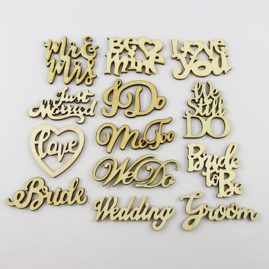 13pcs Laser Cut Wood Wedding Words Cabochons Scrapbooking Cards & More!