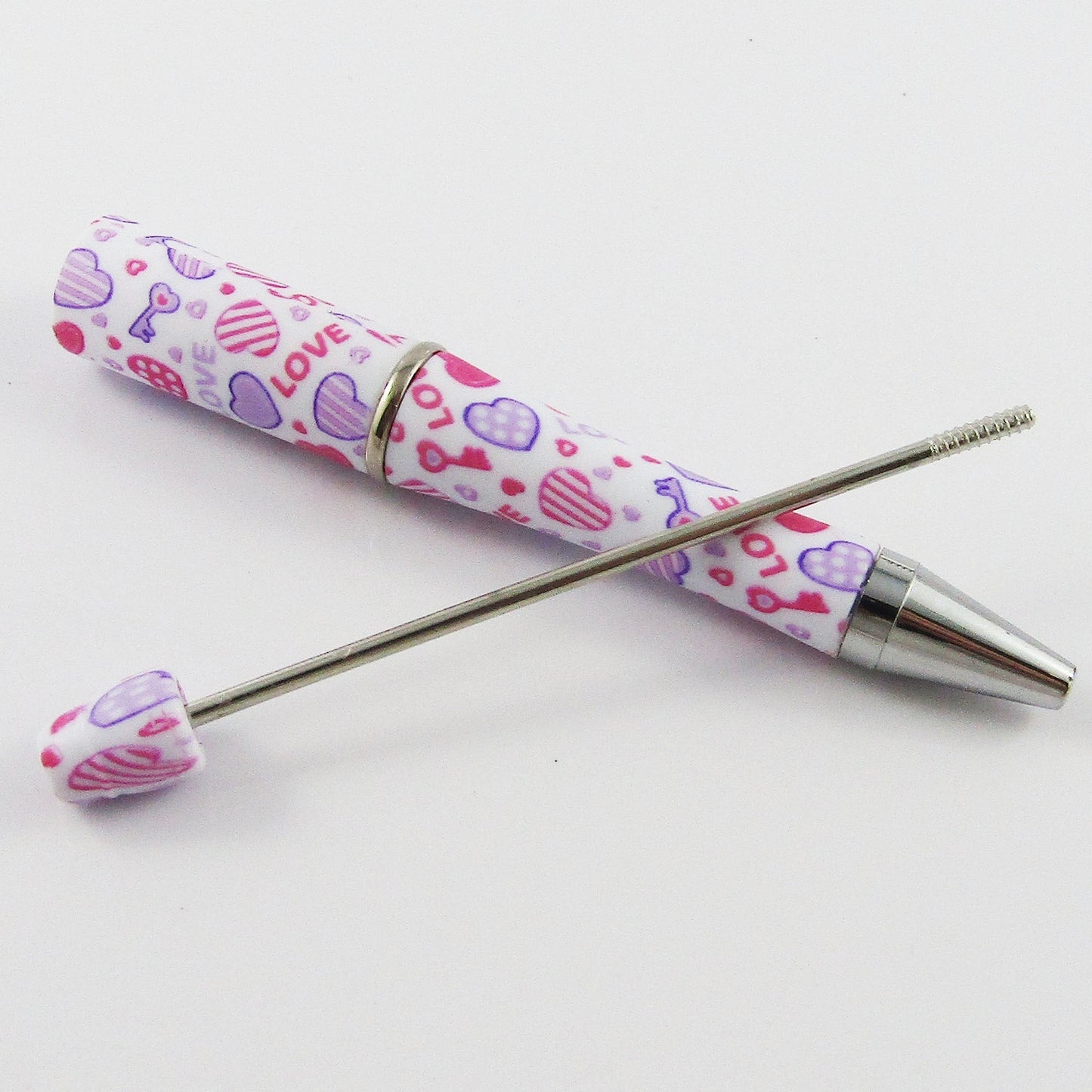 Blank DIY Valentine's Day Love Heart Print Beadable Pen 144mm Select Qty