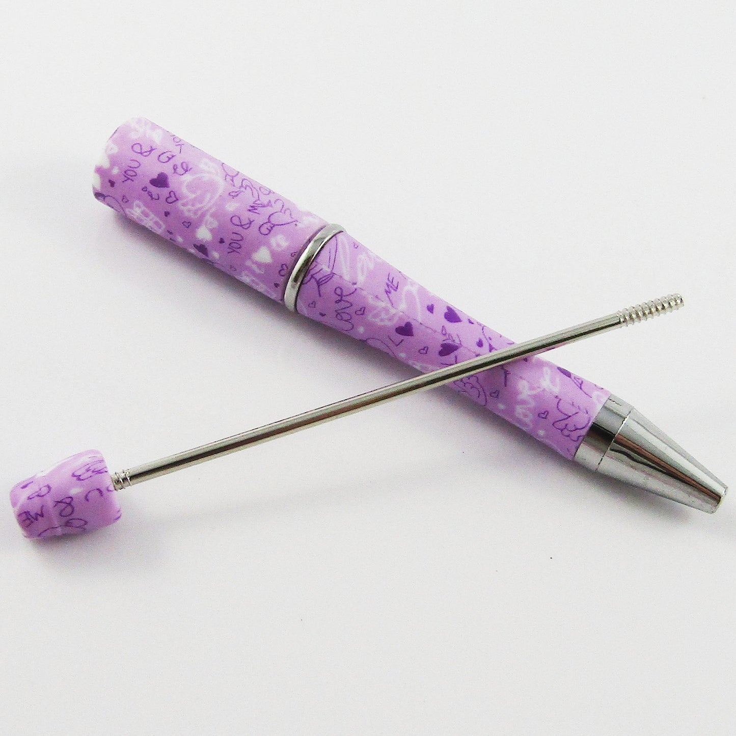 Blank DIY Valentine's Day Lilac Love Heart Print Beadable Pen 144mm Select Qty