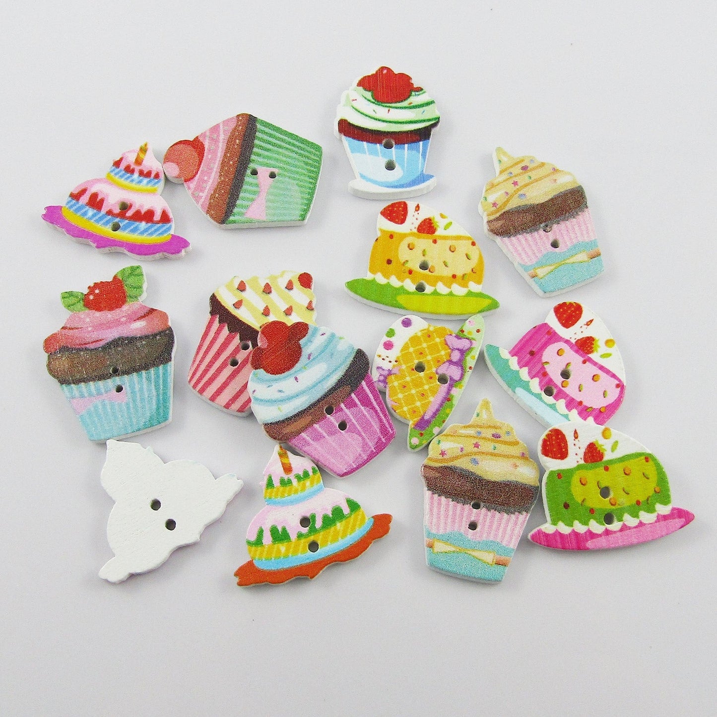 20pce Sweet Treats 2 Hole Wood Button 15-27mm x 18-25mm Sewing Cards Journal