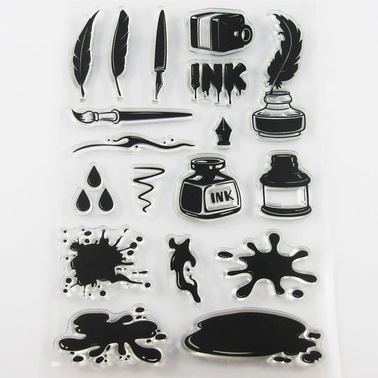 Writers Ink Quill & Splashes Clear Stamp Sheet Silicone Journal Scrapbook Cards