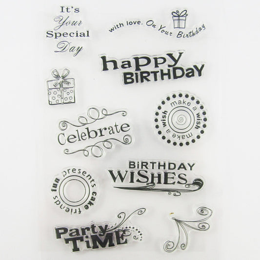 Party Time Birthday Wishes Clear Stamp Silicone Rubber Scrapbooking Card Making