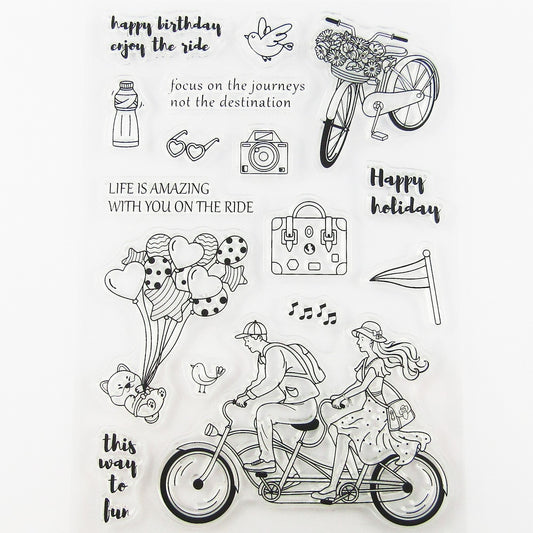 Bicycle for Two Clear Stamp Sheet Silicone Rubber Journal Scrapbook Card Making