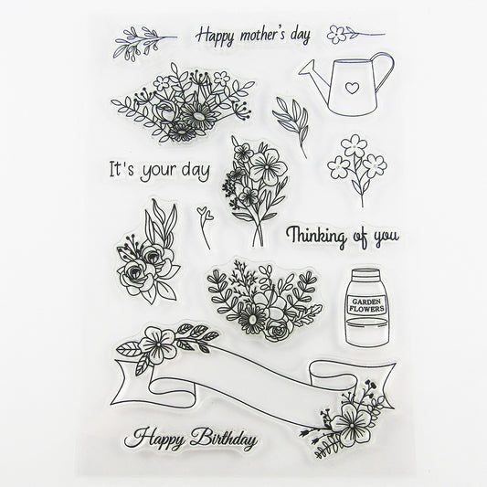 It's Your Day Flowers Clear Stamp Sheet Silicone Rubber Journal Scrapbook Cards