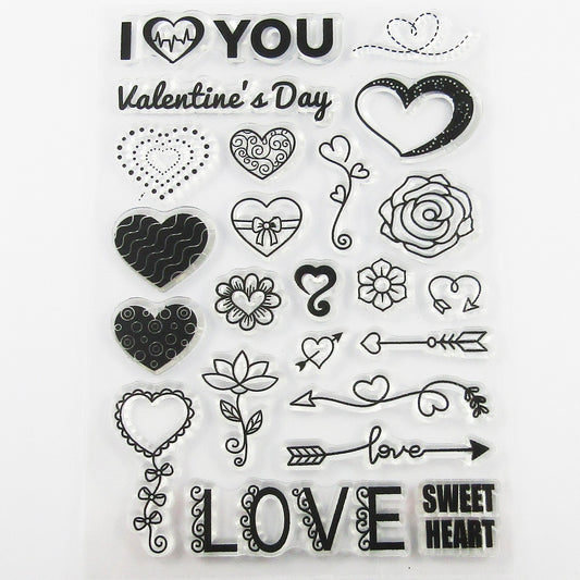 Valentine's Heart Messages Clear Stamp Sheet Silicone Journal Scrapbook Cards