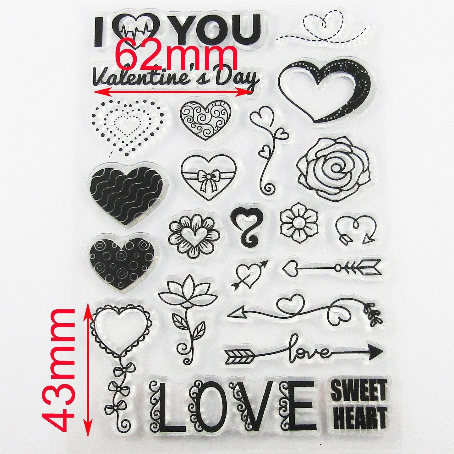 Valentine's Heart Messages Clear Stamp Sheet Silicone Journal Scrapbook Cards